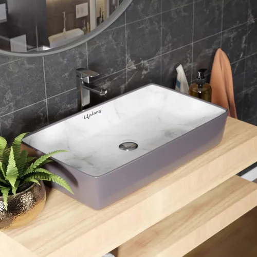 Image of Lifelong Grey White Ceramic Tabletop Washbasin