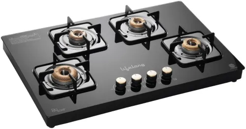 Image of Lifelong HobTop with Toughened Glass Top | High-Efficiency Burners & Anti-Skid Legs Glass Manual Hob  (4 Burners)