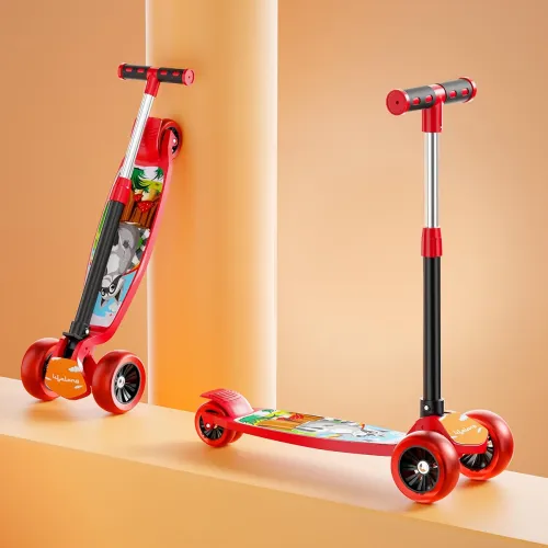 Image of Lifelong Kick Scooter with Adjustable Height - Foldable - Skate for Kids with PVC Wheel - Max User weight-50 kg, Red & B
