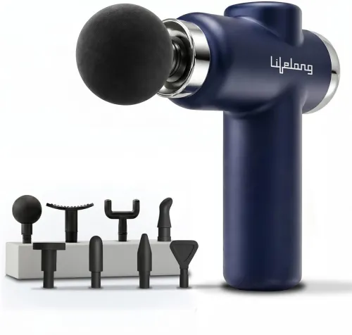 Image of Lifelong LLGM207 Gun Massager, 8 Massage Heads Massager (Dark Blue)