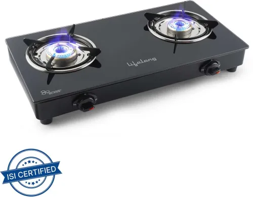 Image of Lifelong LLGS118 ISI Certified Glass Manual Gas Stove (2 Burners)