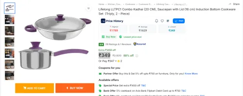Image of Lifelong LLTPC1 Combo Kadhai Cookware Set 2 Piece