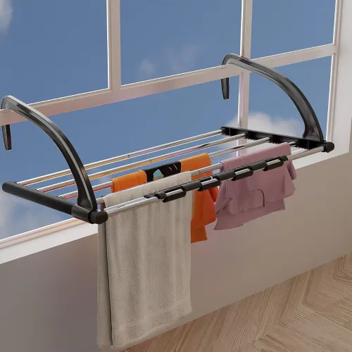 Image of Lifelong Metal Adjustable Cloth Drying Stand Balcony & Window Hanging Laundry Rack
