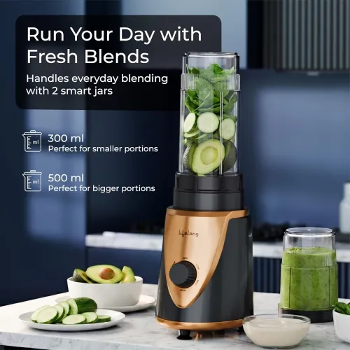 Image of Lifelong Nutri Blender with 2 Jars (400ml & 800ml), 400W Motor, 3 Speed with Pulse, 4 SS Blades, Dual Lids(Sipper & Soli