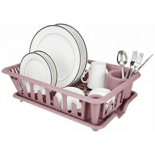 Image of Lifelong Plastic Dish Drying Rack with Drain Tray with Cutlery Holder