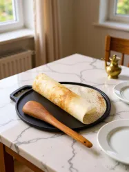 Lifelong Pre - Seasoned Cast Iron Tawa with Wooden Spatula, Naturally Non Stick Tawa 26 cm diameter (Cast Iron, Induction Bottom)