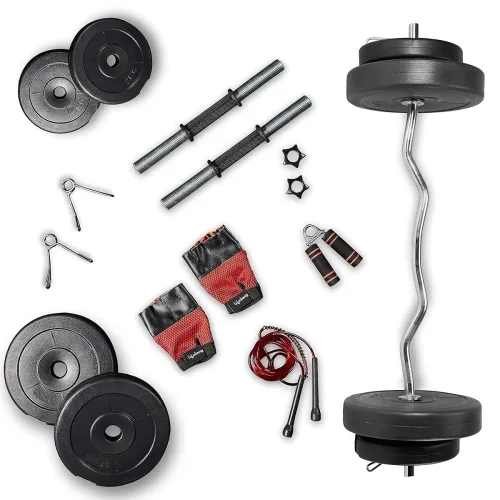 Image of Lifelong PVC Home Gym Set 10Kg Plate 3Feet Curl Rod and Dumbbells Rods with Gym Accessories, Black