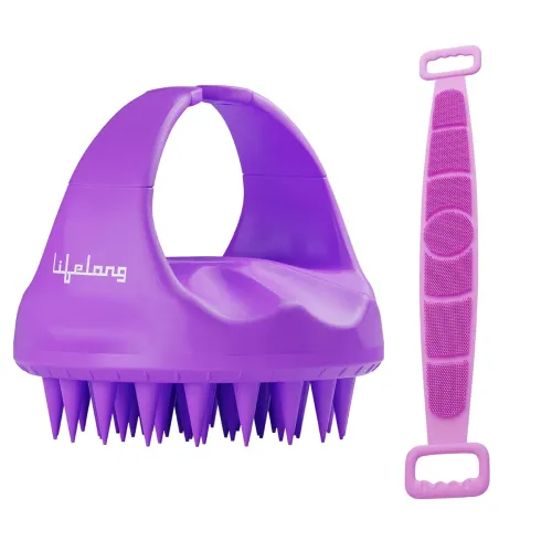 Image of Lifelong Silicone Manual Scalp Massager Shampoo Brush With Body Scrubber 