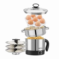 Lifelong Stainless Steel Multi Kettle 1.5L, 600W with 3 Idli Plates