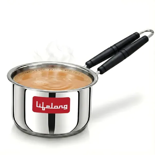 Image of Lifelong Stainless Steel Heavy Bottom Saucepan | 1.5L, 17cm Saucepan with Handle | Milk & Tea Boiling Pot for Kitchen | 