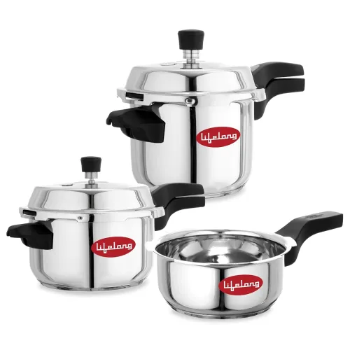 Image of Lifelong Stainless Steel Pressure Cooker Set of 3 (2L, 3L, 5L)