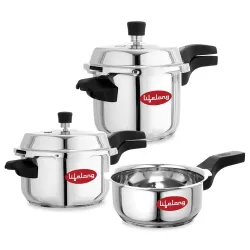 Lifelong Stainless Steel Pressure Cooker Set of 3 (2L, 3L, 5L)