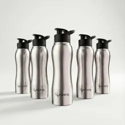 Lifelong 750ml Stainless Steel Water Bottle Pack of 5 | Leak-Proof & Durable | Easy to Clean | Odour-Free | Rust-Free Build, Secure Cap & Easy Grip | Ideal for School, Office, Travel & Gym (Silver)