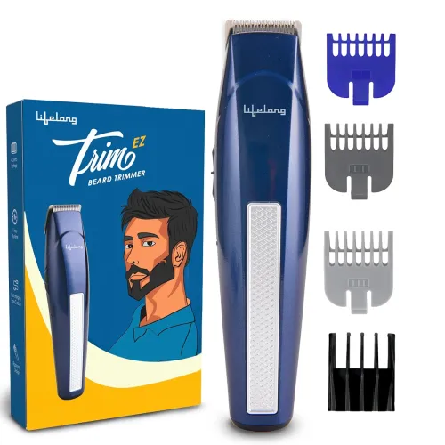 Image of Lifelong Trim EZ Rechargeable Beard Trimmer for Men | SkinProtect Blades, Cordless Groomer with 4 Attachments, Brush & O