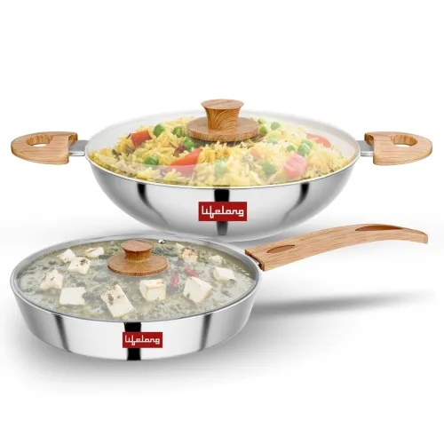 Image of Lifelong Triply Stainless Steel Cookware Set – Kadhai, Fry Pan & Tawa