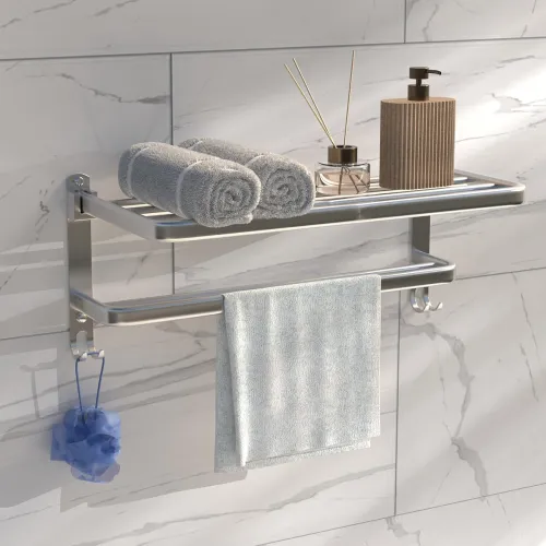 Image of Lifelong Wall-Mounted Double Layer Bathroom Shelf (Chrome)