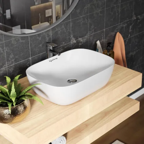Image of Lifelong Wash Basin for Bathroom - Tabletop Washbasin - Ceramic Glossy Rectangle Countertop Vessel Sink Ideal for Bathro