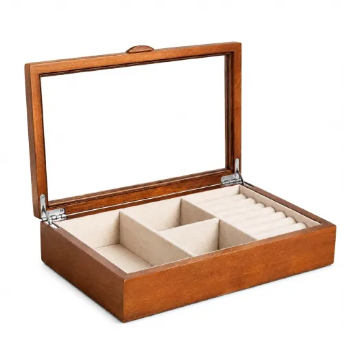 Image of Lifelong Wooden Jewelry Organizer Box with Transparent Top