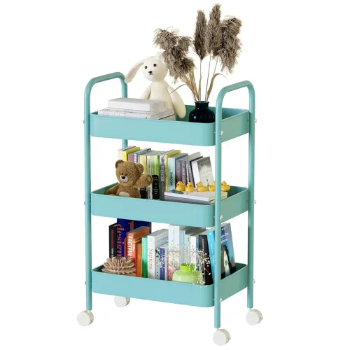 Image of Lifelong 3-Tier Rolling Metal Storage Cart with Wheels