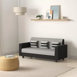 Lifestylia 3 Seater Fabric Sofa Set for Living Room (Light Grey-Black)