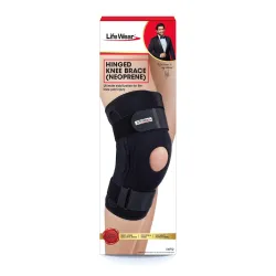 LifeWear Hinged Knee Brace (Neoprene), Bi-Axle Metal hinges for Superior Stability, Open Patella Design, Adjustable Supp