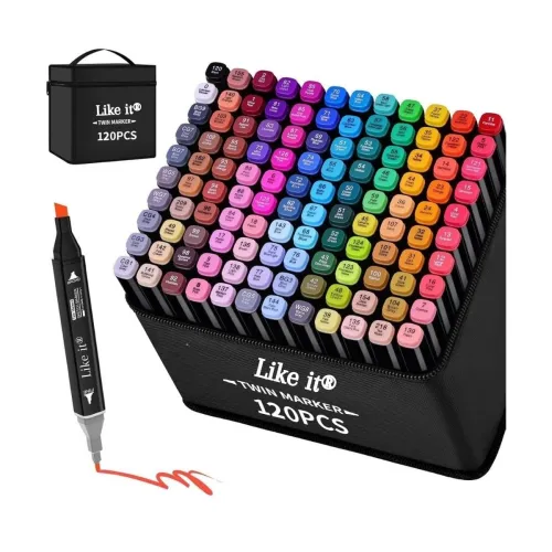 Image of like it Dual Tip Colorful Art Markers Sketch Pens Colors With Carrying Case For Painting Sketching Calligraphy Drawing -
