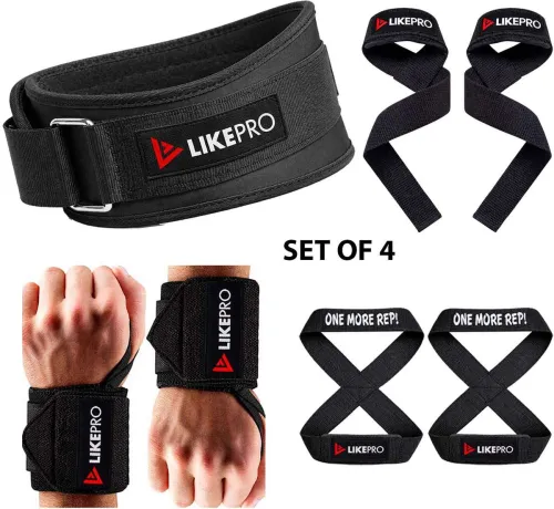 Image of LIKEPRO Kit Set of 4 – Weightlifting Belt Wrist Wraps 8 Straps Weight Lifting Belt
