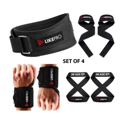 LIKEPRO Kit Set of 4 – Weightlifting Belt, Wrist Wraps