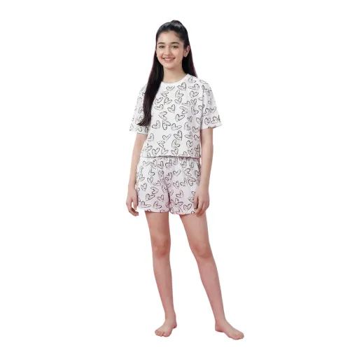 Image of Li'l Tomatoes Girls Cotton Night Suit Set | 100% Cotton Summer Co-Ord Set | Half Sleeve T-Shirt & Shorts | Soft & Breath