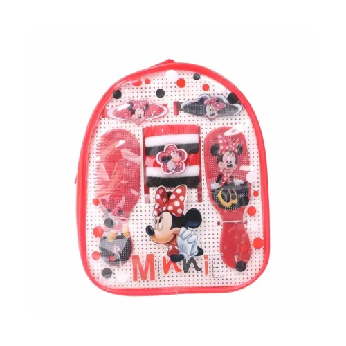 Image of Li'l Diva Minnie Mouse Hair Accessories Gift Set of 10pcs - 6 Rubber Bands, 2 Clips, 1 Mirror and 1 Comb In A Cute Red M