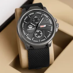 Limestone LS3347: Sleek Gun Metal Day-Date Analog Watch