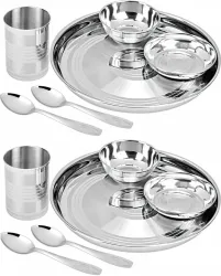 LIMETRO STEEL Pack of 12 Stainless Steel Stainless Steel Premium Pack Regular Use 12 pcs Dinner Set Dinner Set (Steel, M