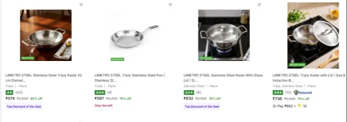 Image of LIMETRO STEEL Cookware Sets at minimum 74% Discount