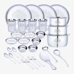 LIMETRO STEEL Pack of 33 Stainless Steel Laser Printed Serves 4 Dinner Set (Silver)