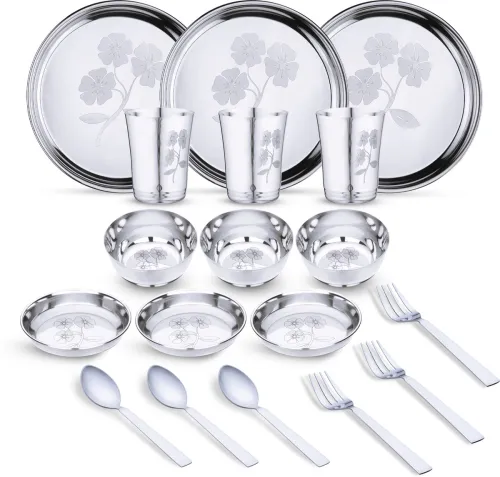 Image of LIMETRO STEEL Pack of 18 Stainless Steel Dinner Set (Steel)