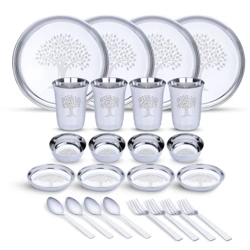 Image of Limetro Steel Stainless Steel Dinner Set for 4 Persons (Set of 24- Serves 4)