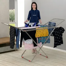 LiMETRO STEEL Stainless Steel Foldable Cloth Dryer Stand Double Rack Cloth Stands for Drying Clothes Steel (Cross), 120x54x4 cm