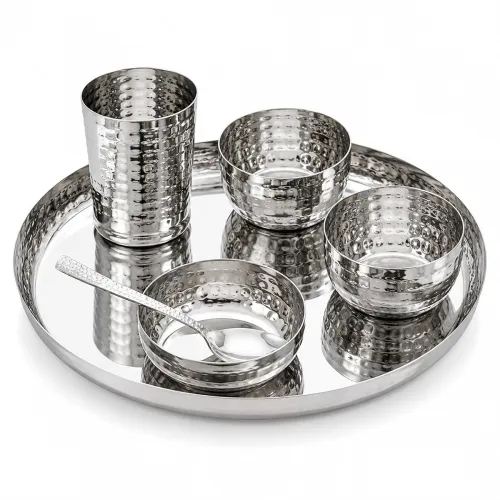 Image of Limetro Steel Stainless Steel Hammered Dinner Set(Premium, Set of 6- Serves 1)