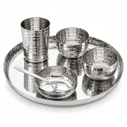 Limetro Steel Stainless Steel Hammered Dinner Set(Premium, Set of 6- Serves 1)