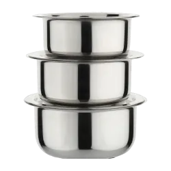 LIMETRO STEEL (2ltr, 2.5ltr, 3Ltr) Gas and Compitable Tope with Lid Induction Bottom Cookware Set (Stainless Steel, 3 - Piece)