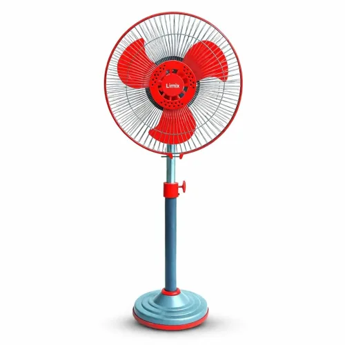 Image of Limix Pedestal Fan, 12V DC Solar Powered, 21W, 3 Blades, Adjustable Height, Red & Grey, Classic Style, 10x30x30 cm Solar