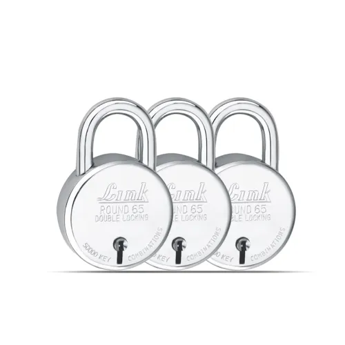 Image of Link Locks Round 65MM_Double Locking Padlock (Silver, Pack of 3)