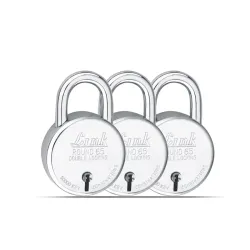 Link Locks Round 65MM_Double Locking Padlock (Silver, Pack of 3)