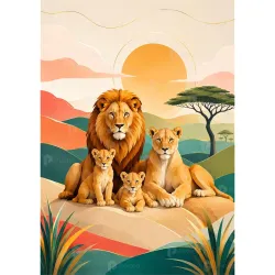 Lion Family Wall Art Photo Frame | Wildlife Safari Animal Framed Painting | Modern Nature Wall Decor for Living Room, Bedroom, Office & Kids Room | Premium Black Frame