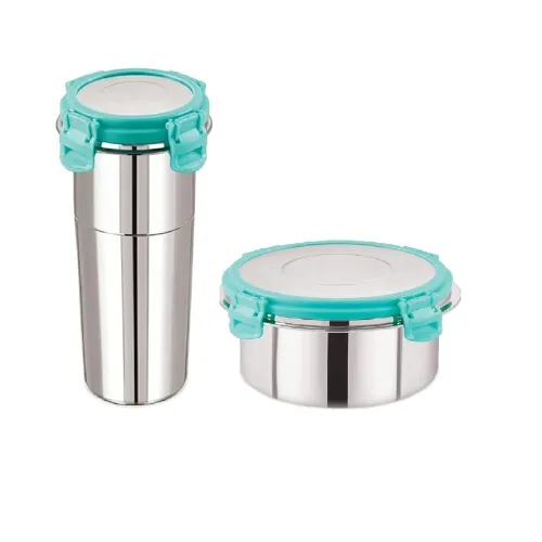 Image of LIPSA ENTERPRISE Leak Proof Click and Seal Lock Stainless Steel Storage/Air Tight Tiffin Container & glass/Lunch Contain