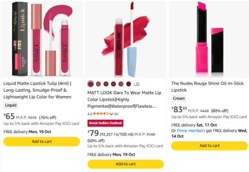 Image of Lipsticks at minimum 60% Discount