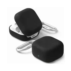Liquid Silicone Case Cover for Samsung Galaxy Buds 4 and 4 Pro with Heavy Duty Carabiner (Black, Silicone)