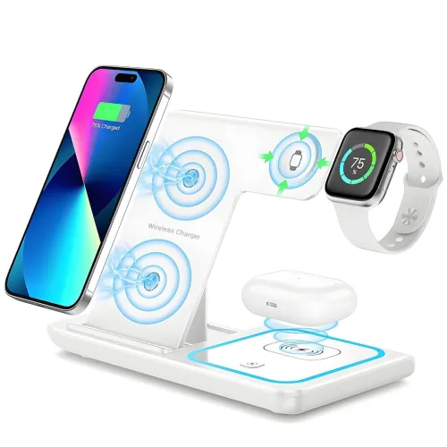 Image of LIRAMARK WC03 3in1 Foldable 23W Magnetic Wireless Fast Charging Stand with LED Compatible with Apple iPhone Magsafe/Sams