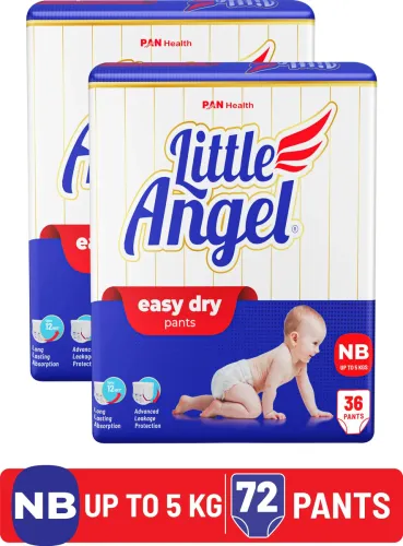 Image of Little Angel Easy Dry Diaper Pants with 12 hrs absorption 36 Count/Pack,Pack of 2,Upto 5 Kgs - New Born (72 Pieces)