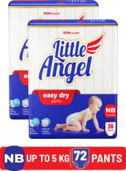 Little Angel Easy Dry Diaper Pants with 12 hrs absorption 36 Count/Pack,Pack of 2,Upto 5 Kgs - New Born (72 Pieces)